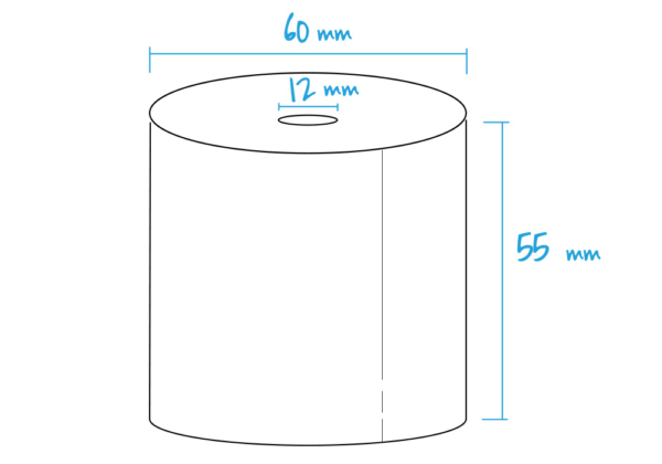 Rollo de papel térmico blanco 60 x 55 x 12 mm